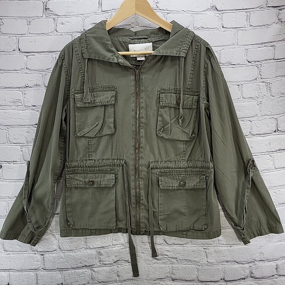 Bar 3 Utility Jacket Womens Sz L Gray Green Pockets Gorpcore Flaw